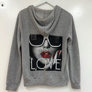 LOVE Grey Sweatshirt Zipper Hoodie | Valentine's Day | Size Small.